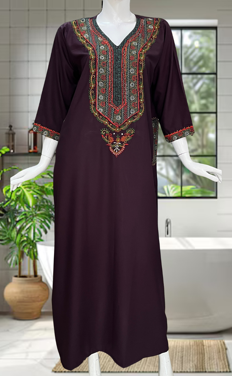 Violet Bhopali Embroidery Soft Cotton Long Sleeves Nighty. Soft Breath —  Laces and Frills