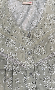 Pista Green Tiny Floral Soft Cotton Nighty. Soft Breathable Fabric | Laces and Frills - Laces and Frills