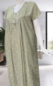 Pista Green Tiny Floral Soft Cotton Nighty. Soft Breathable Fabric | Laces and Frills - Laces and Frills