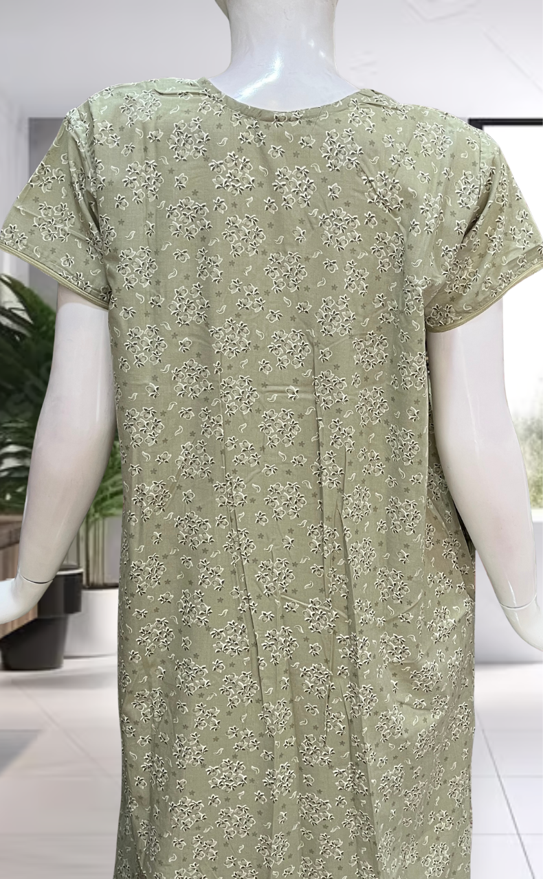 Pista Green Tiny Floral Soft Cotton Nighty. Soft Breathable Fabric | Laces and Frills - Laces and Frills