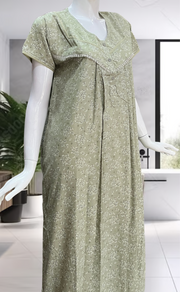 Pista Green Tiny Floral Soft Cotton Nighty. Soft Breathable Fabric | Laces and Frills - Laces and Frills