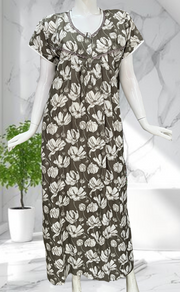 Brown Floral Soft Cotton Nighty. Soft Breathable Fabric | Laces and Frills - Laces and Frills