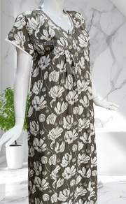 Brown Floral Soft Cotton Nighty. Soft Breathable Fabric | Laces and Frills - Laces and Frills