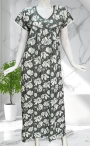 Pista Green Floral Soft Cotton Nighty. Soft Breathable Fabric | Laces and Frills - Laces and Frills