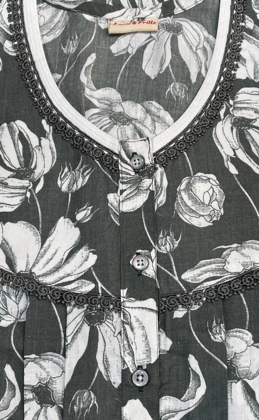 Pista Green Floral Soft Cotton Nighty. Soft Breathable Fabric | Laces and Frills - Laces and Frills