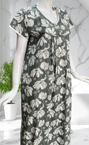 Pista Green Floral Soft Cotton Nighty. Soft Breathable Fabric | Laces and Frills - Laces and Frills