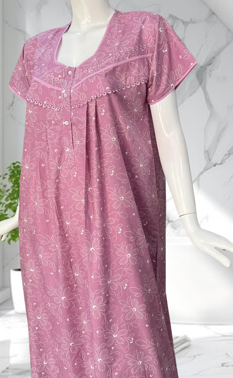 Lavender Garden Soft Cotton Nighty. Soft Breathable Fabric | Laces and Frills - Laces and Frills