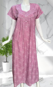 Lavender Garden Soft Cotton Nighty. Soft Breathable Fabric | Laces and Frills - Laces and Frills