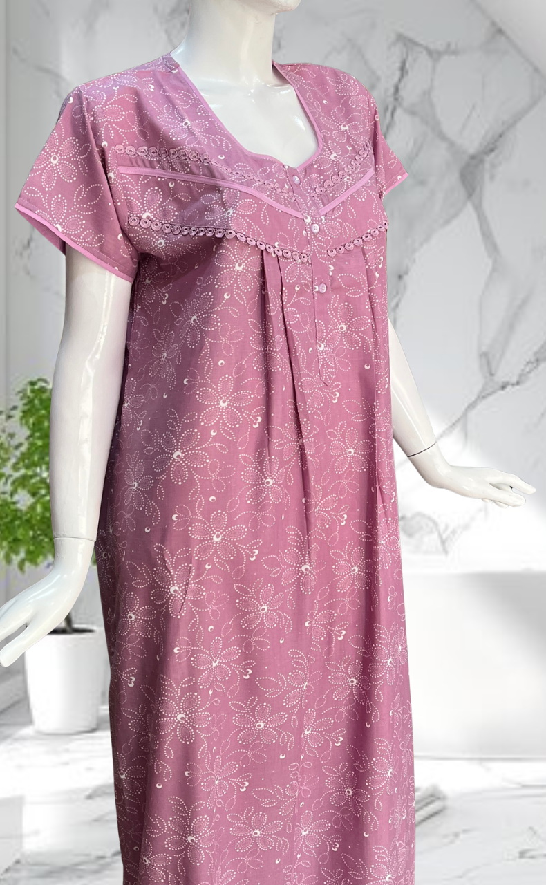 Lavender Garden Soft Cotton Nighty. Soft Breathable Fabric | Laces and Frills - Laces and Frills