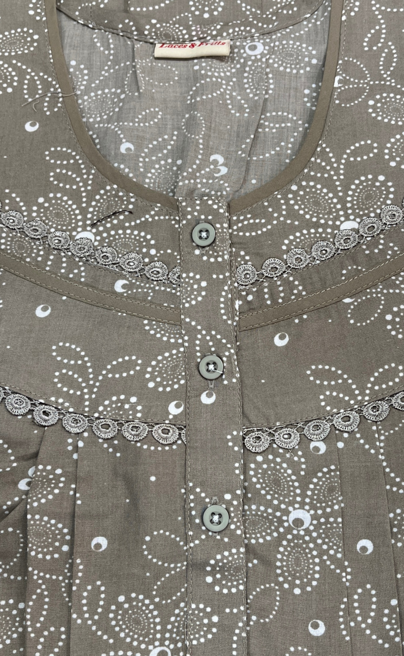 Beige Garden Soft Cotton Nighty. Soft Breathable Fabric | Laces and Frills - Laces and Frills