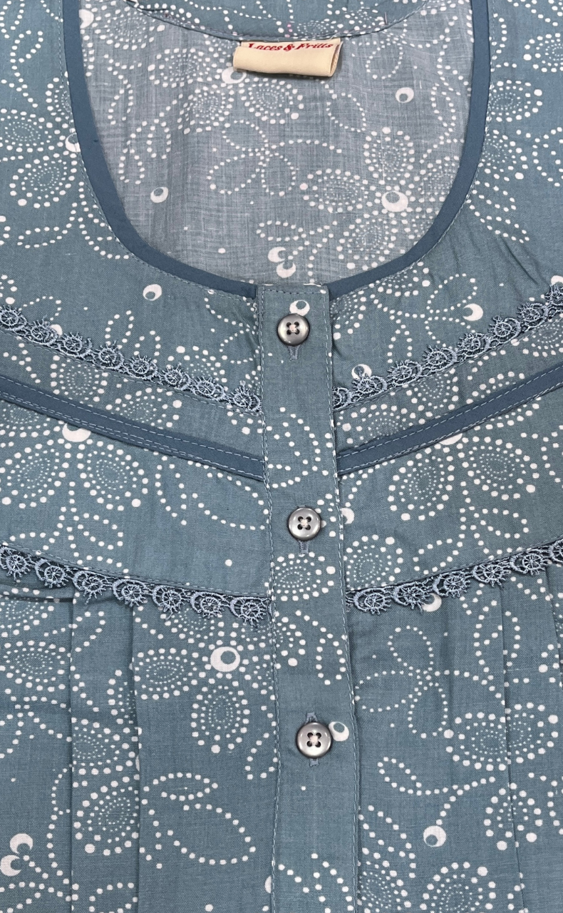 Light Blue Garden Soft Cotton Nighty. Soft Breathable Fabric | Laces and Frills - Laces and Frills