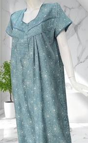 Light Blue Garden Soft Cotton Nighty. Soft Breathable Fabric | Laces and Frills - Laces and Frills