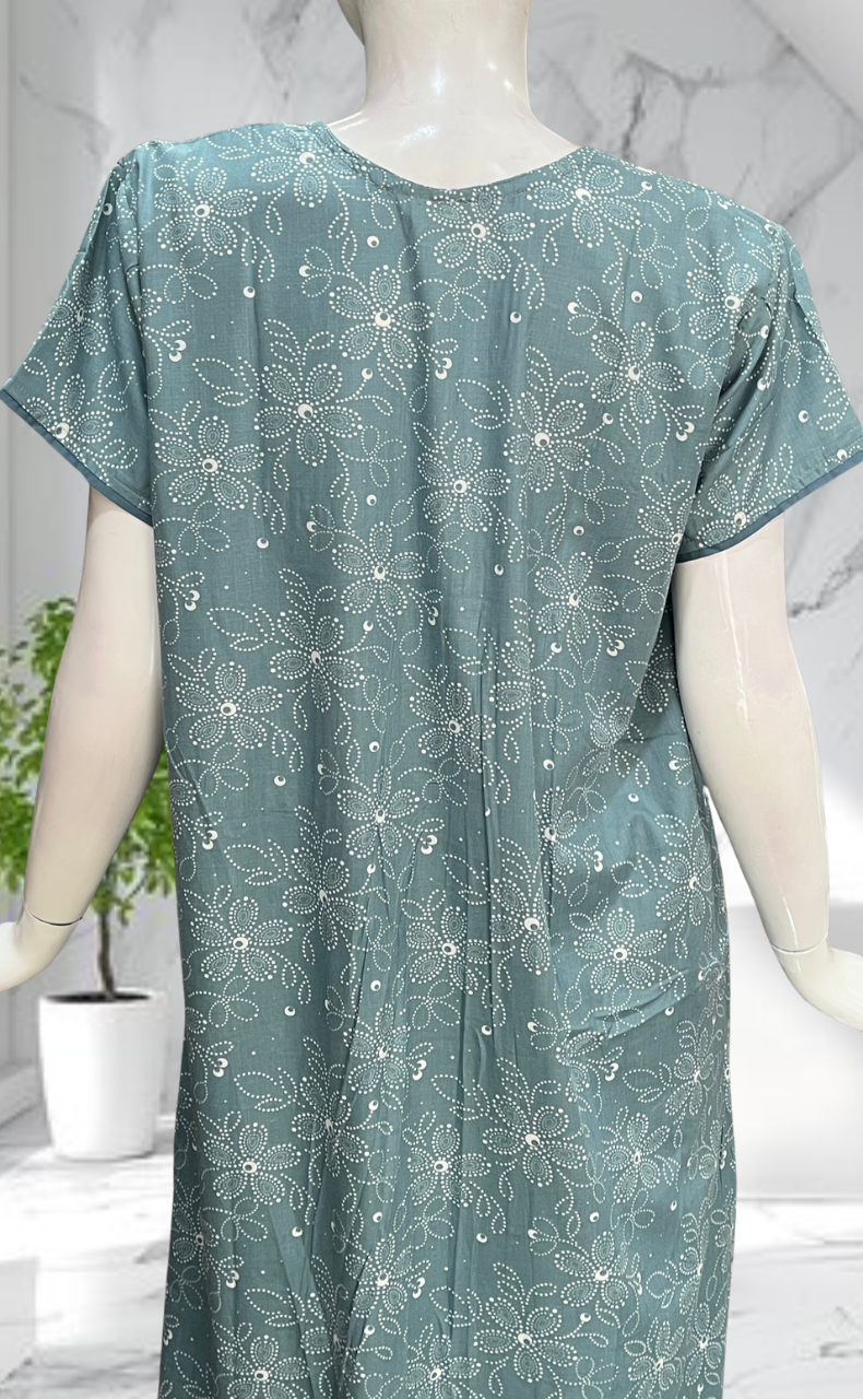 Light Blue Garden Soft Cotton Nighty. Soft Breathable Fabric | Laces and Frills - Laces and Frills