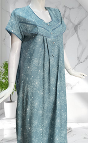 Light Blue Garden Soft Cotton Nighty. Soft Breathable Fabric | Laces and Frills - Laces and Frills