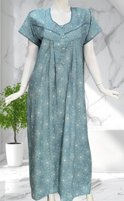 Light Blue Garden Soft Cotton Nighty. Soft Breathable Fabric | Laces and Frills - Laces and Frills
