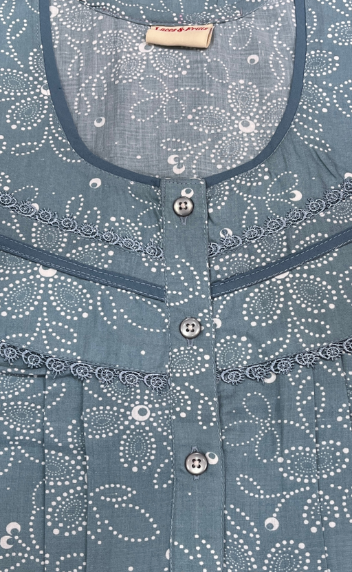 Light Blue Garden Soft Cotton Nighty. Soft Breathable Fabric | Laces and Frills - Laces and Frills