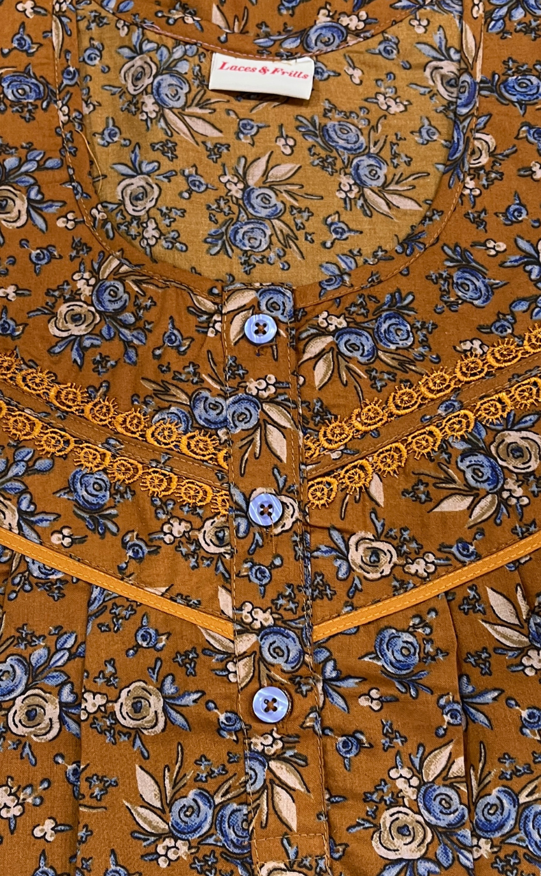 Mustard Garden Soft Cotton Nighty. Soft Breathable Fabric | Laces and Frills - Laces and Frills