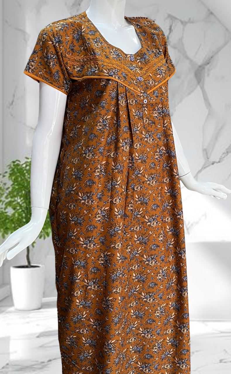 Mustard Garden Soft Cotton Nighty. Soft Breathable Fabric | Laces and Frills - Laces and Frills