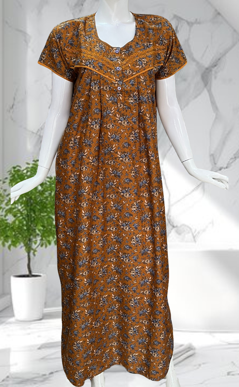 Mustard Garden Soft Cotton Nighty. Soft Breathable Fabric | Laces and Frills - Laces and Frills