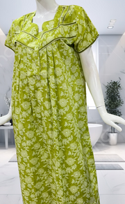 Lime Green Floral Garden Pure Cotton Nighty. Pure Durable Cotton | Laces and Frills - Laces and Frills