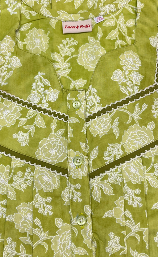 Lime Green Floral Garden Pure Cotton Nighty. Pure Durable Cotton | Laces and Frills - Laces and Frills