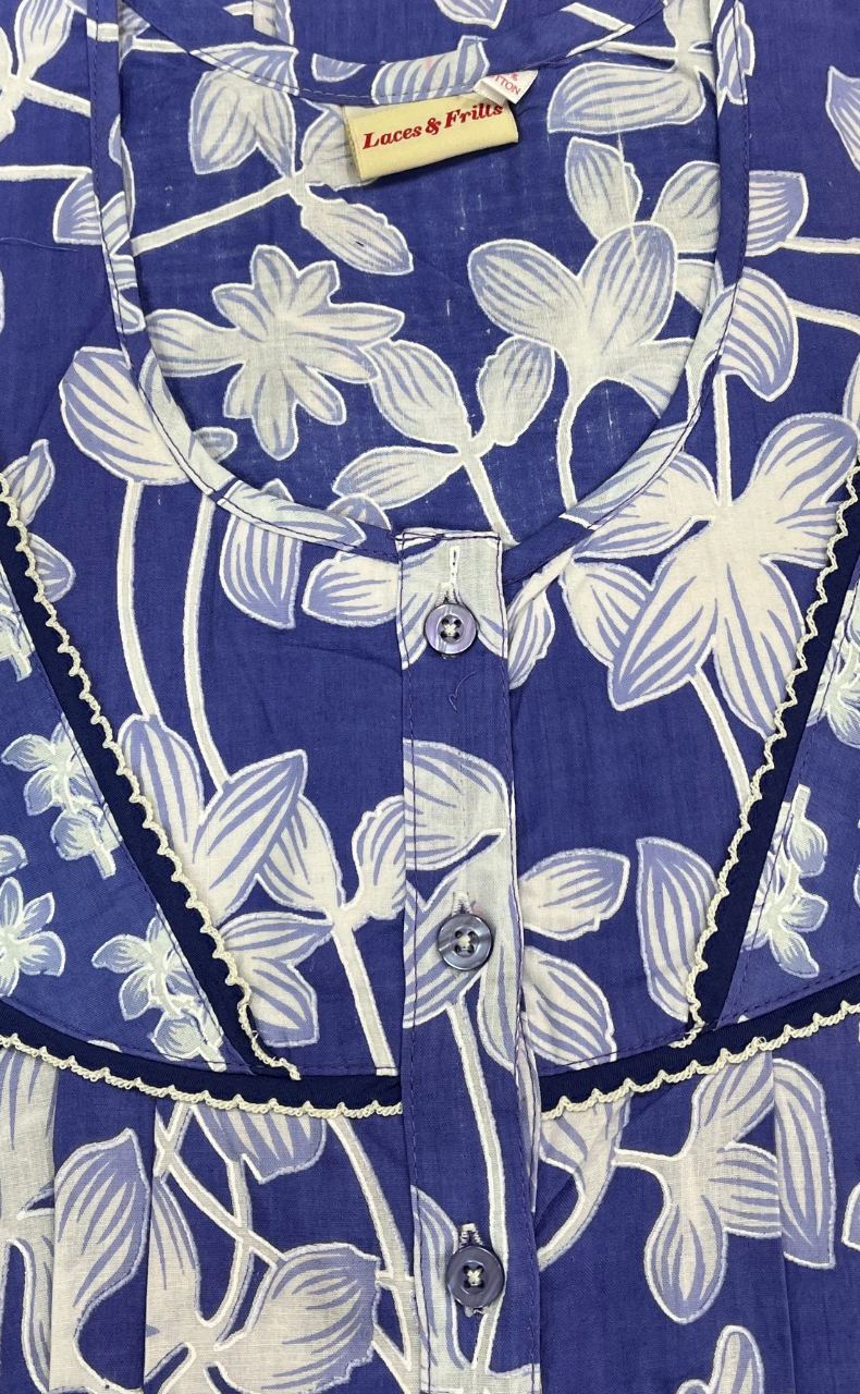 Blue Garden Pure Cotton Nighty. Pure Durable Cotton | Laces and Frills - Laces and Frills
