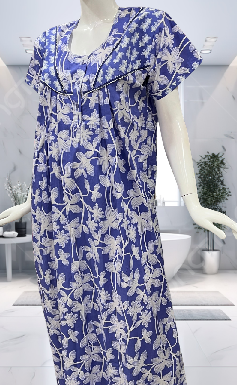Blue Garden Pure Cotton Nighty. Pure Durable Cotton | Laces and Frills - Laces and Frills