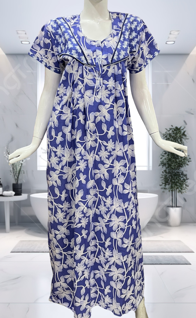 Blue Garden Pure Cotton Nighty. Pure Durable Cotton | Laces and Frills - Laces and Frills