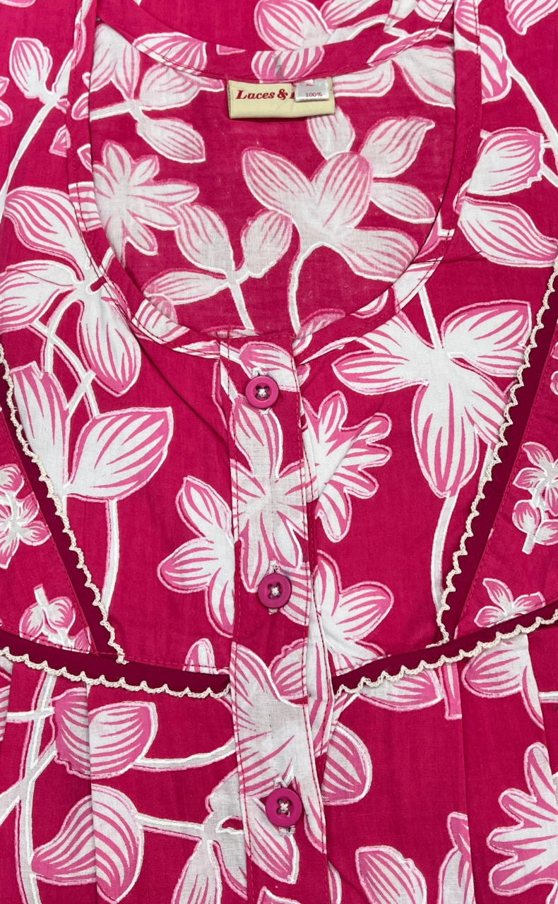 Pink Garden Pure Cotton Nighty. Pure Durable Cotton | Laces and Frills - Laces and Frills