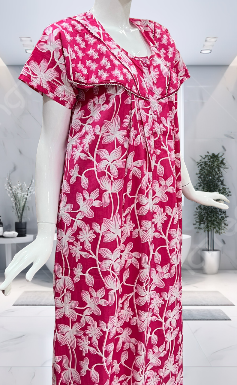 Pink Garden Pure Cotton Nighty. Pure Durable Cotton | Laces and Frills - Laces and Frills