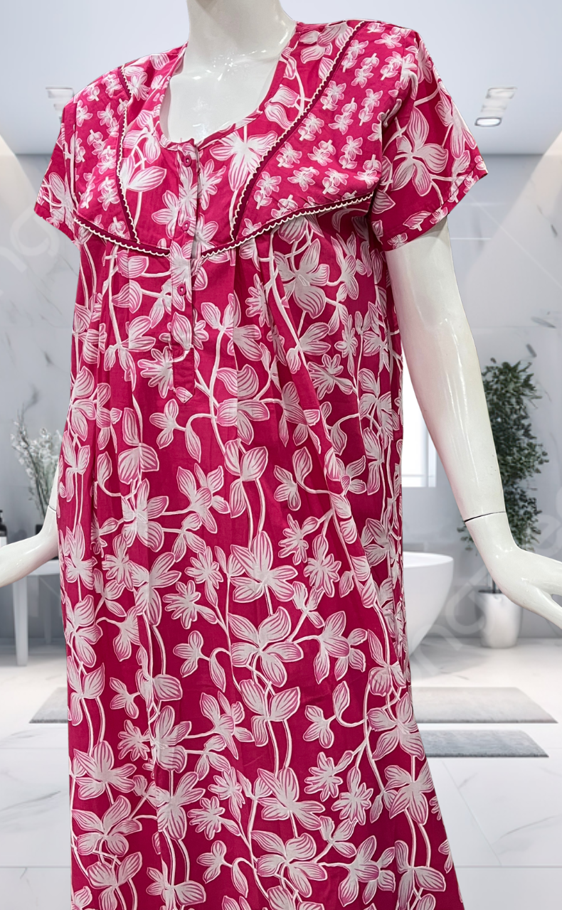 Pink Garden Pure Cotton Nighty. Pure Durable Cotton | Laces and Frills - Laces and Frills