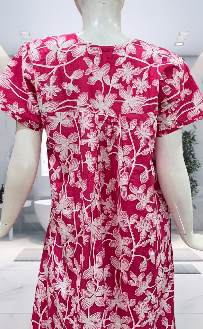 Pink Garden Pure Cotton Nighty. Pure Durable Cotton | Laces and Frills - Laces and Frills