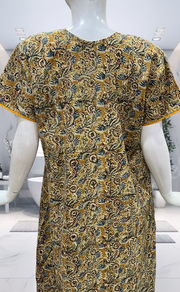 Mustard Kalamkari Pure Cotton Nighty. Pure Durable Cotton | Laces and Frills - Laces and Frills