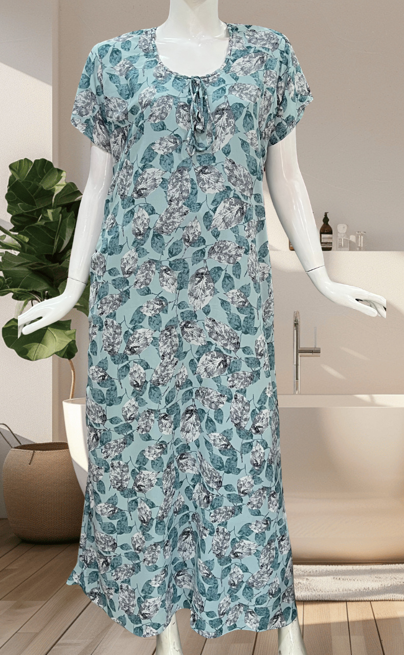 Teal Ocean Leafy Chiffon Nighty. Delicate Chiffon | Laces and Frills - Laces and Frills