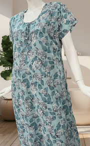 Teal Ocean Leafy Chiffon Nighty. Delicate Chiffon | Laces and Frills - Laces and Frills