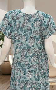 Teal Ocean Leafy Chiffon Nighty. Delicate Chiffon | Laces and Frills - Laces and Frills