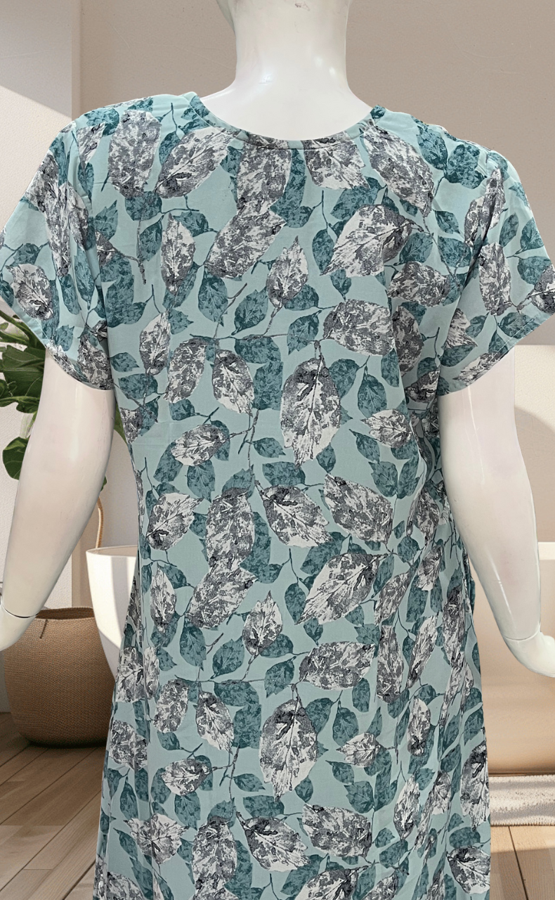 Teal Ocean Leafy Chiffon Nighty. Delicate Chiffon | Laces and Frills - Laces and Frills