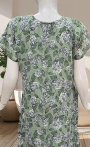 Pea Green Leafy Chiffon Nighty. Delicate Chiffon | Laces and Frills - Laces and Frills