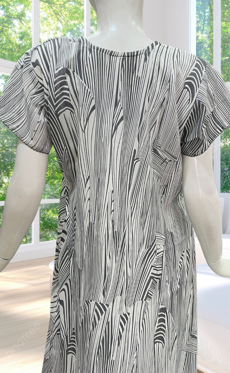 White/Grey Stripes Chiffon Nighty. Delicate Chiffon | Laces and Frills - Laces and Frills