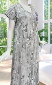 White/Grey Stripes Chiffon Nighty. Delicate Chiffon | Laces and Frills - Laces and Frills