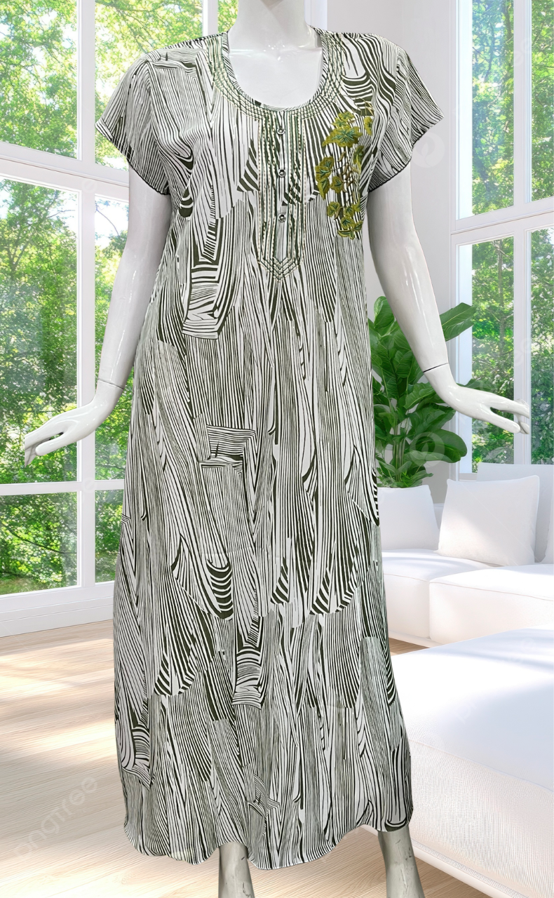 White/Green Stripes Chiffon Nighty. Delicate Chiffon | Laces and Frills - Laces and Frills