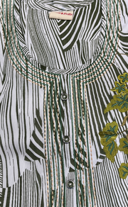 White/Green Stripes Chiffon Nighty. Delicate Chiffon | Laces and Frills - Laces and Frills