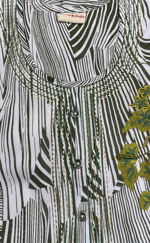 White/Green Stripes Chiffon Nighty. Delicate Chiffon | Laces and Frills - Laces and Frills