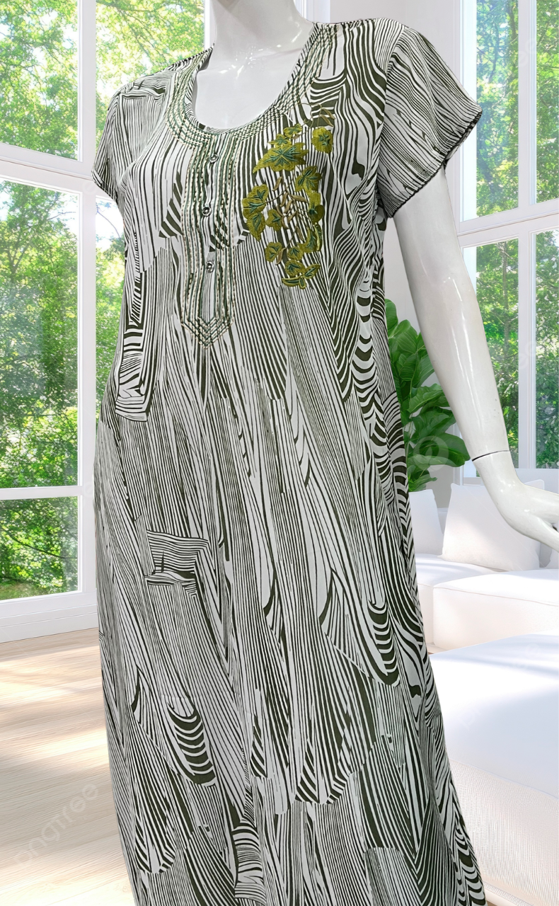 White/Green Stripes Chiffon Nighty. Delicate Chiffon | Laces and Frills - Laces and Frills