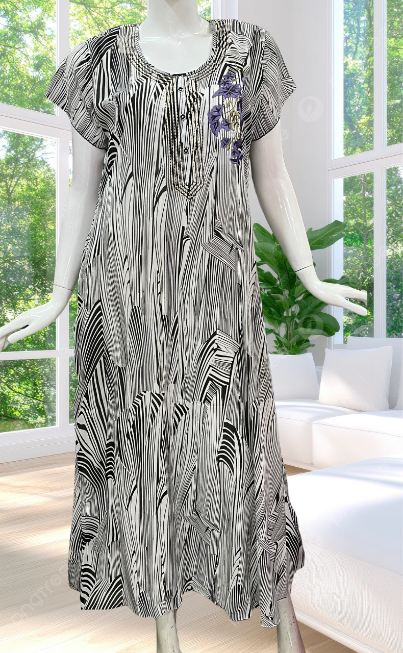 White/Black Stripes Chiffon Nighty. Delicate Chiffon | Laces and Frills - Laces and Frills