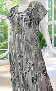 White/Black Stripes Chiffon Nighty. Delicate Chiffon | Laces and Frills - Laces and Frills