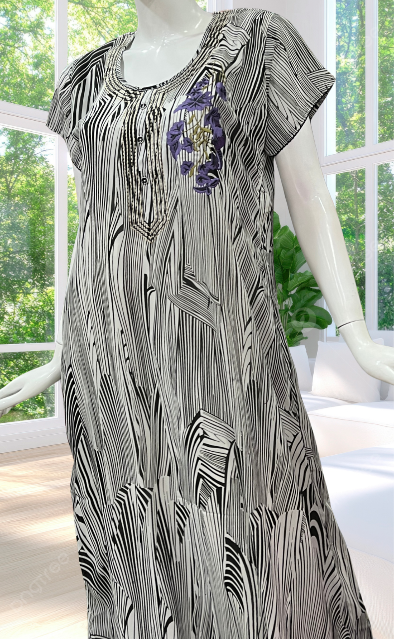 White/Black Stripes Chiffon Nighty. Delicate Chiffon | Laces and Frills - Laces and Frills