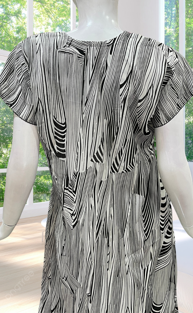 White/Black Stripes Chiffon Nighty. Delicate Chiffon | Laces and Frills - Laces and Frills