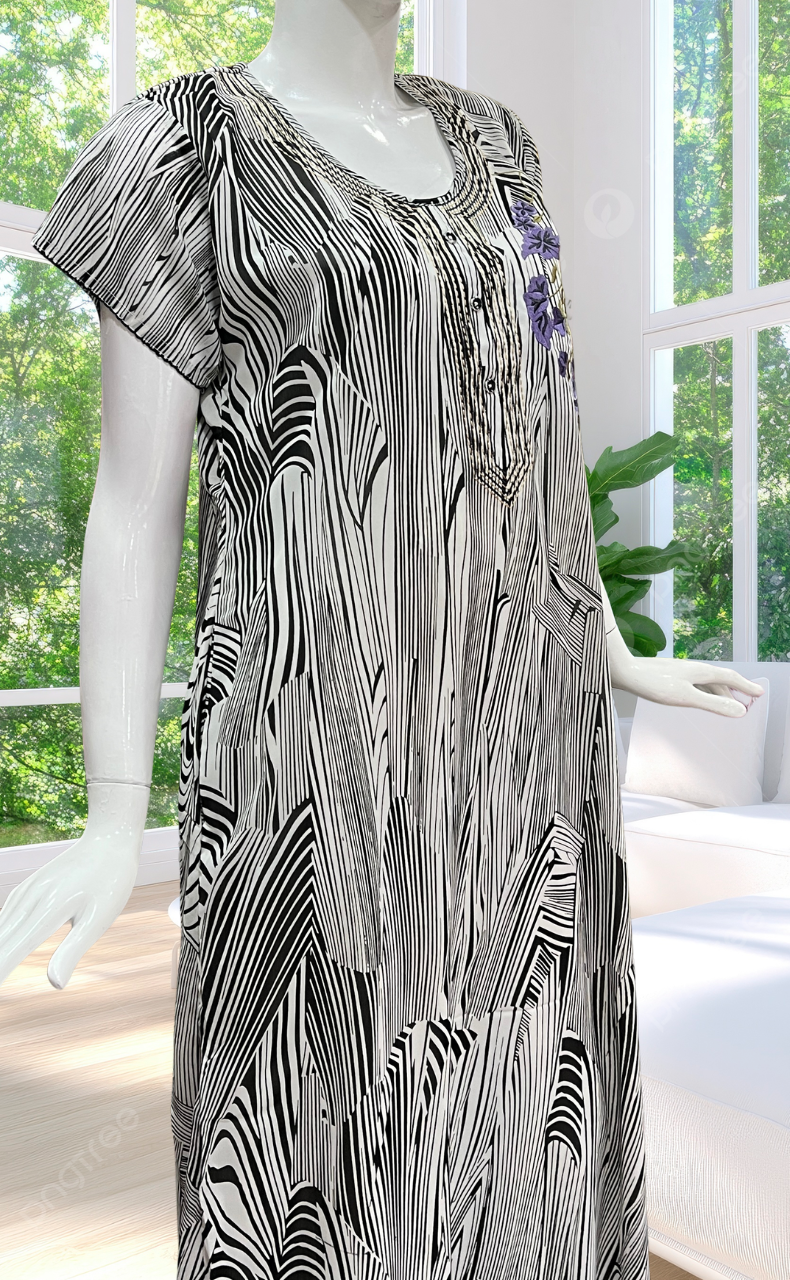 White/Black Stripes Chiffon Nighty. Delicate Chiffon | Laces and Frills - Laces and Frills