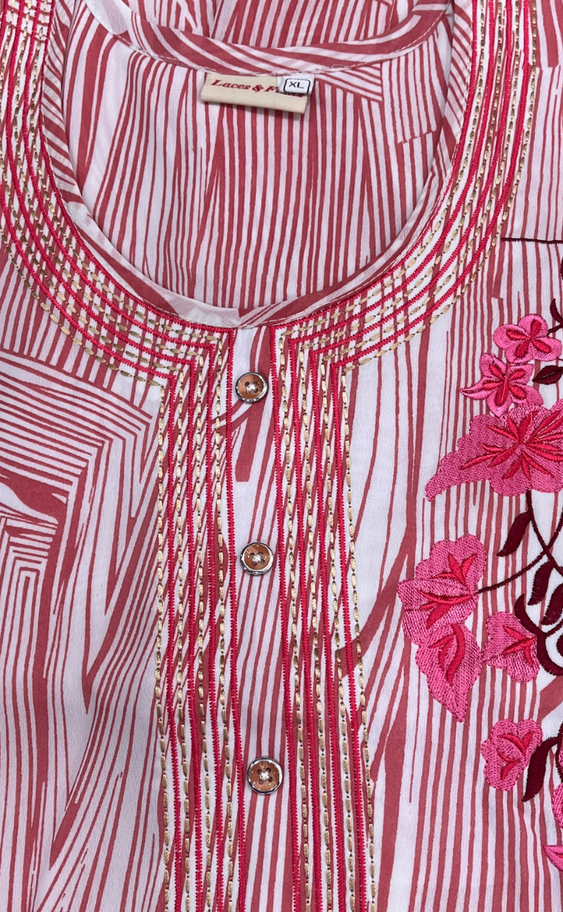 White/Pink Stripes Chiffon Nighty. Delicate Chiffon | Laces and Frills - Laces and Frills